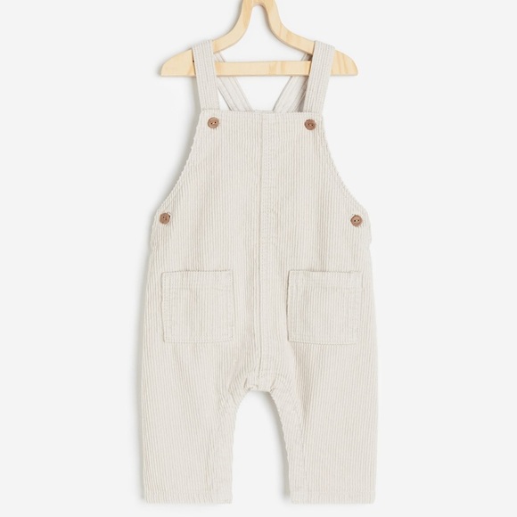 H&M baby toddler corduroy overalls beige taupe boy long pocket unisex adjustable - Picture 1 of 7